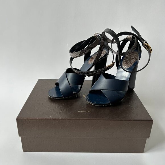 GUCCI BLUE CANDY STACKED PYTHON STACKED HEEL SANDALS SIZE 36 - Picture 7 of 7